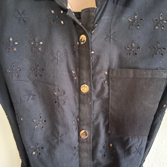 ๐ For Love And Lemons Black Eyelet Lace Cropped Jumpsuit Sz.XS - Picture 4 of 14